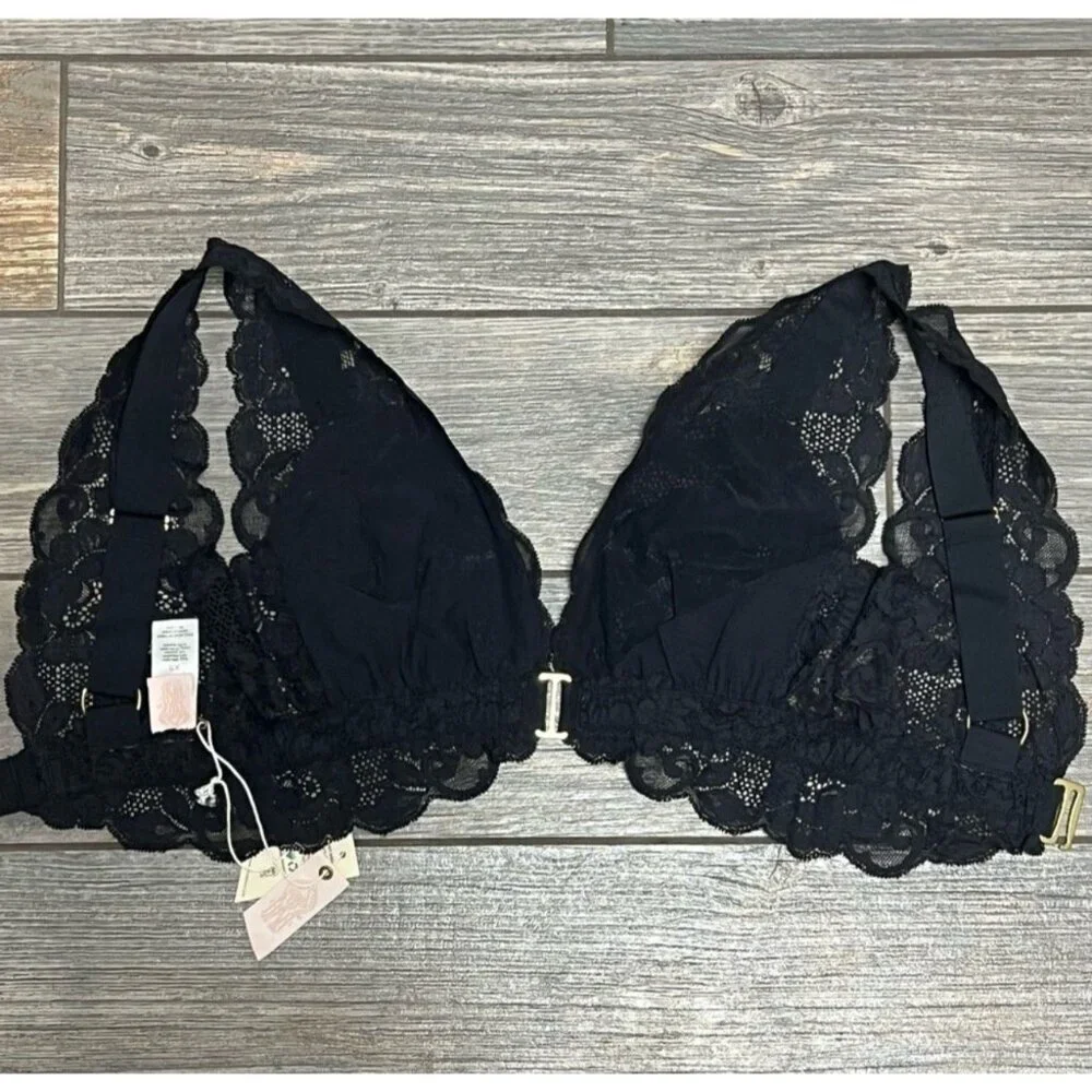 NWT $58 Free People X HAH Got Ur Back Bra XS Black Lace Bralette Adjustable